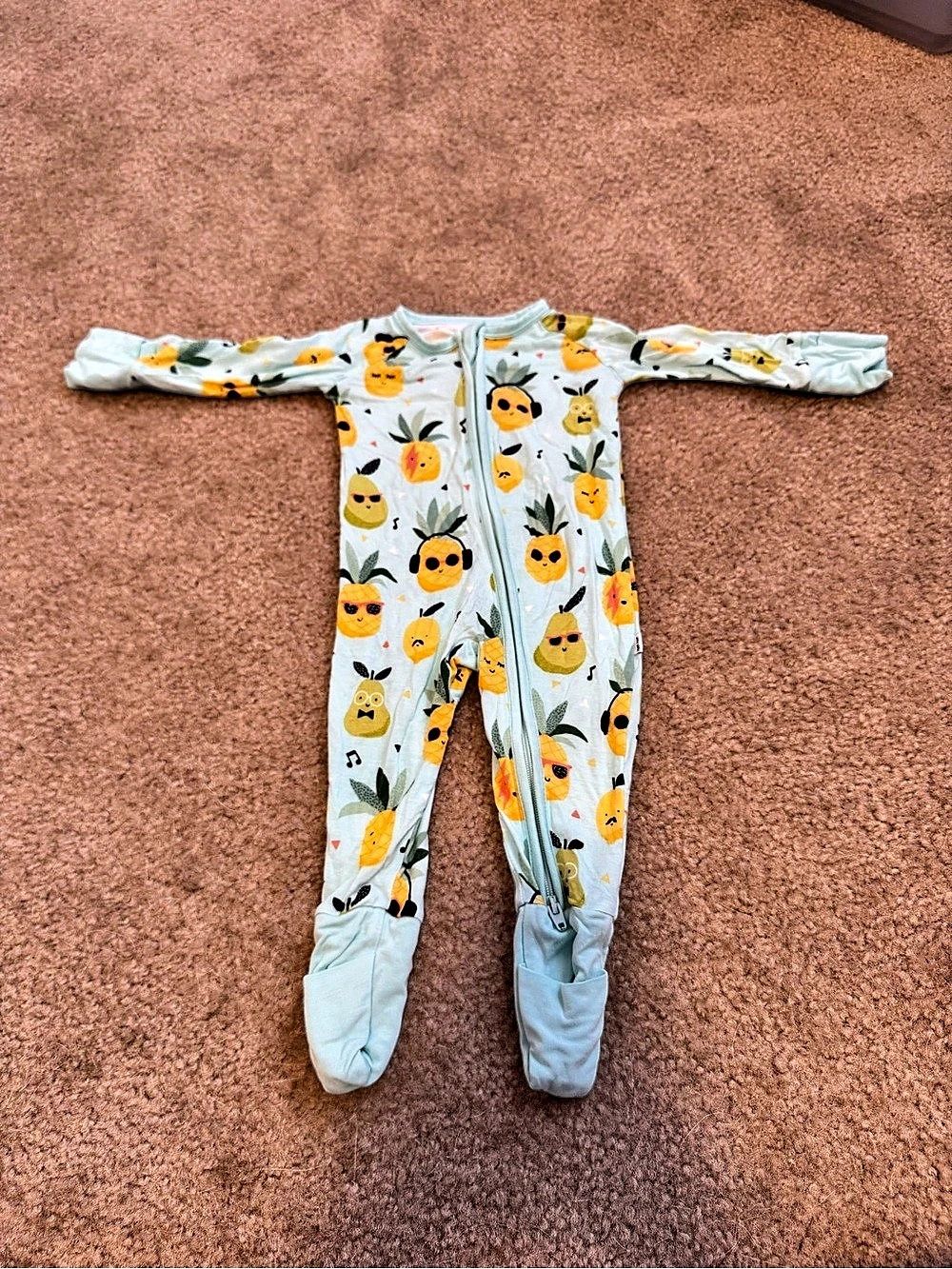Little Sleepies Pineapple Zippy Baby Footed Pajamas Blue & Orange